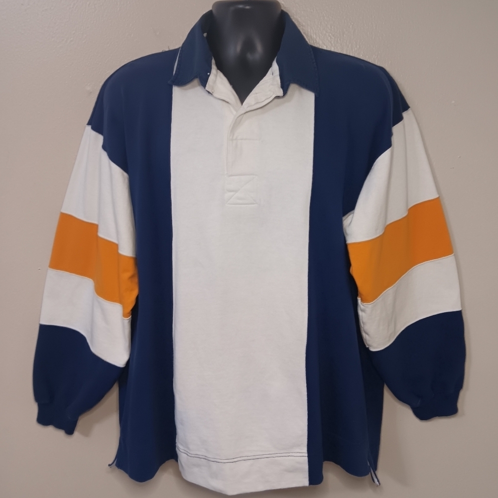 Vintage 90s Halifax Men's Large Rugby Shirt Colorblock Long Sleeve Cotton Polo